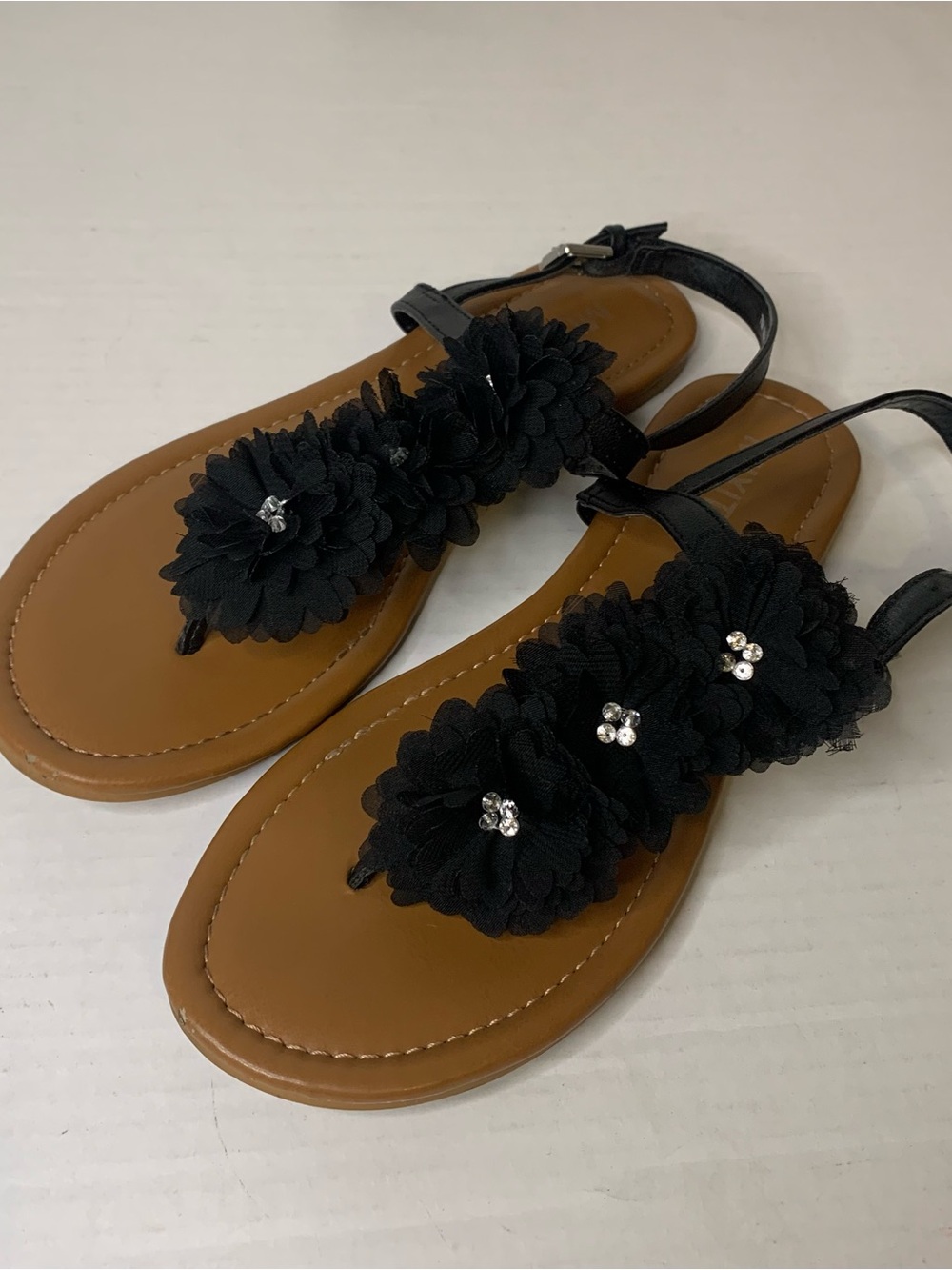 Black Mixit Flat Mesh Floral Sandals
